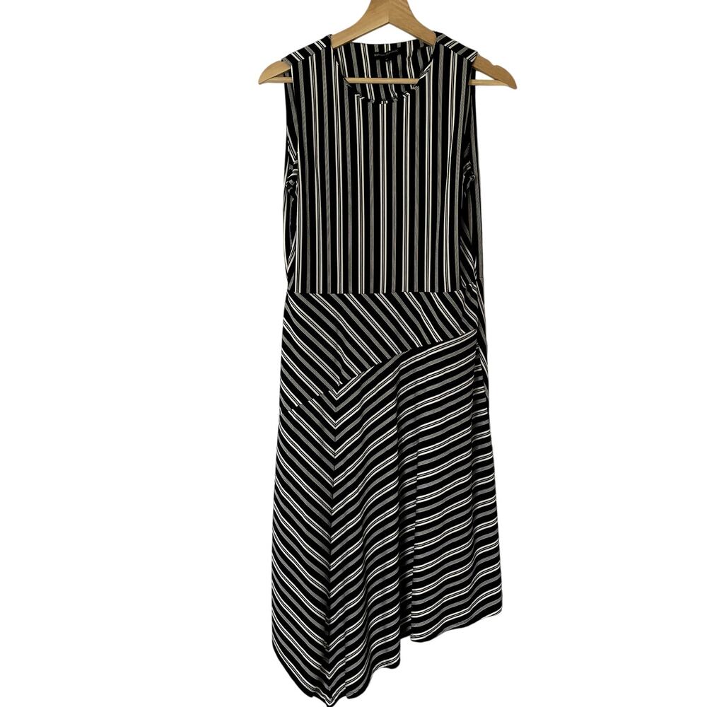 Banana Republic black white‎ stripes asymetric dress women's size medium